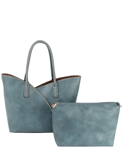 2in1 Fashion Stitch Shopper Bag COL001-2 BLUE